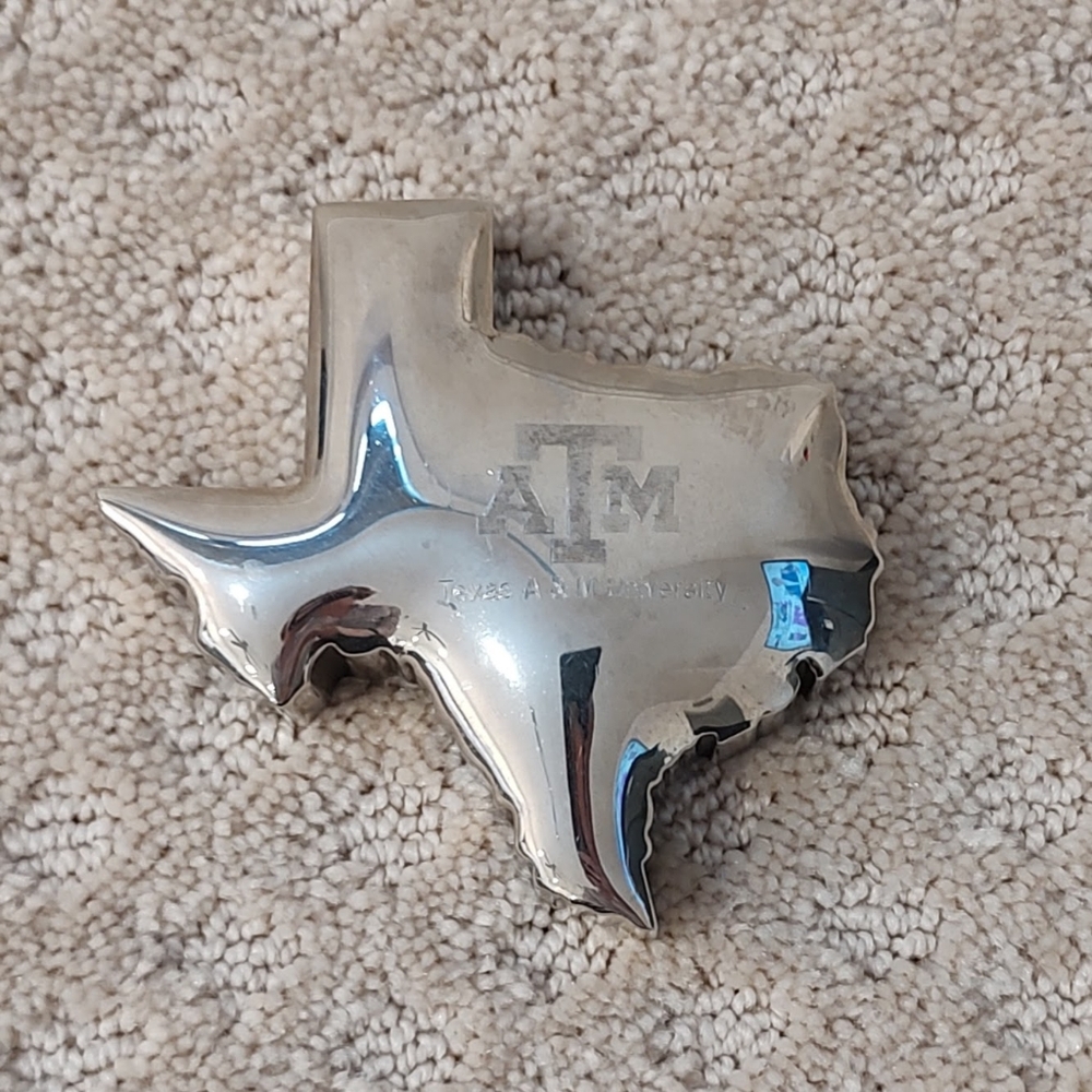 Texas A&M Paperweight State of Texas Silver Tone
